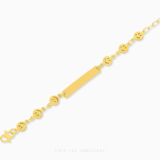 Smiley Baby Bracelet by Chip Lee Jewellery, 916 gold, featuring smiley face charms, symbolizing joy and positivity for newborns.