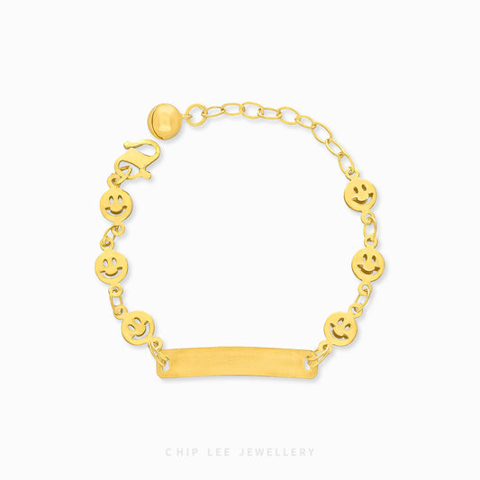 Smiley Baby Bracelet by Chip Lee Jewellery, 916 gold, featuring smiley face charms, symbolizing joy and positivity for newborns.