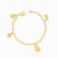Smiley, Bear, Milk Bottle Charms Baby Bracelet by Chip Lee Jewellery, 916 gold, featuring playful charms, symbolizing joy and protection for newborns.