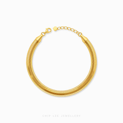 A gold snake chain bracelet with a lobster clasp and extension chain, displayed on a clean white background with the brand name 'CHIP LEE JEWELLERY' at the bottom.