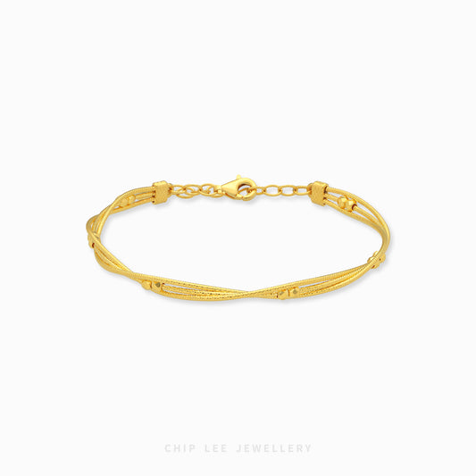 999 gold sphere twisted rope bracelet with bead accents