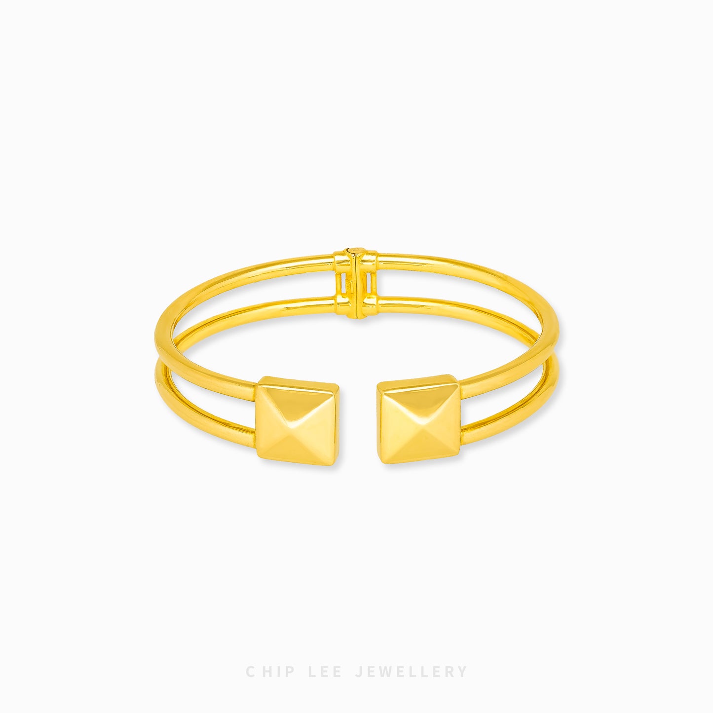Square Cuff Bangle by Chip Lee Jewellery Singapore, certified 916/22K gold squared silhouette, modern geometry, bold elegance accessory