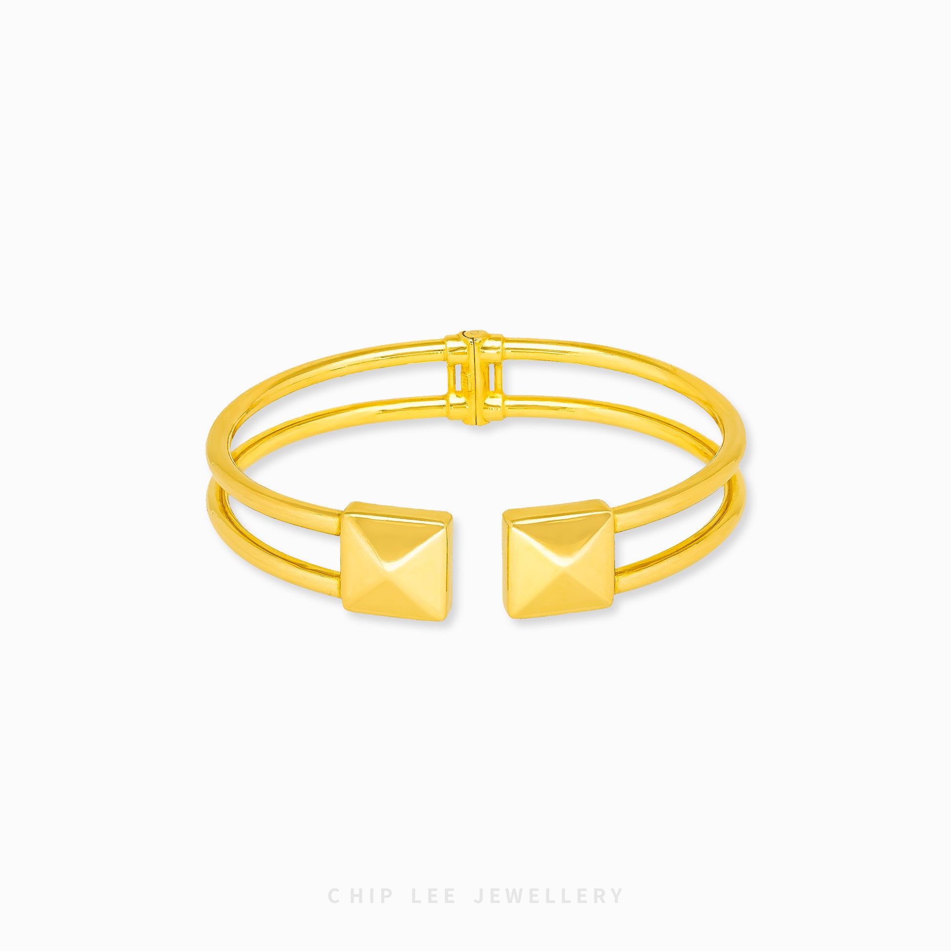 Square Cuff Bangle by Chip Lee Jewellery Singapore, certified 916/22K gold squared silhouette, modern geometry, bold elegance accessory