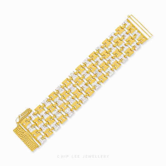 Statement Duo Tone H Link Bracelet in 916 gold featuring fluid dual-tone interlocking links