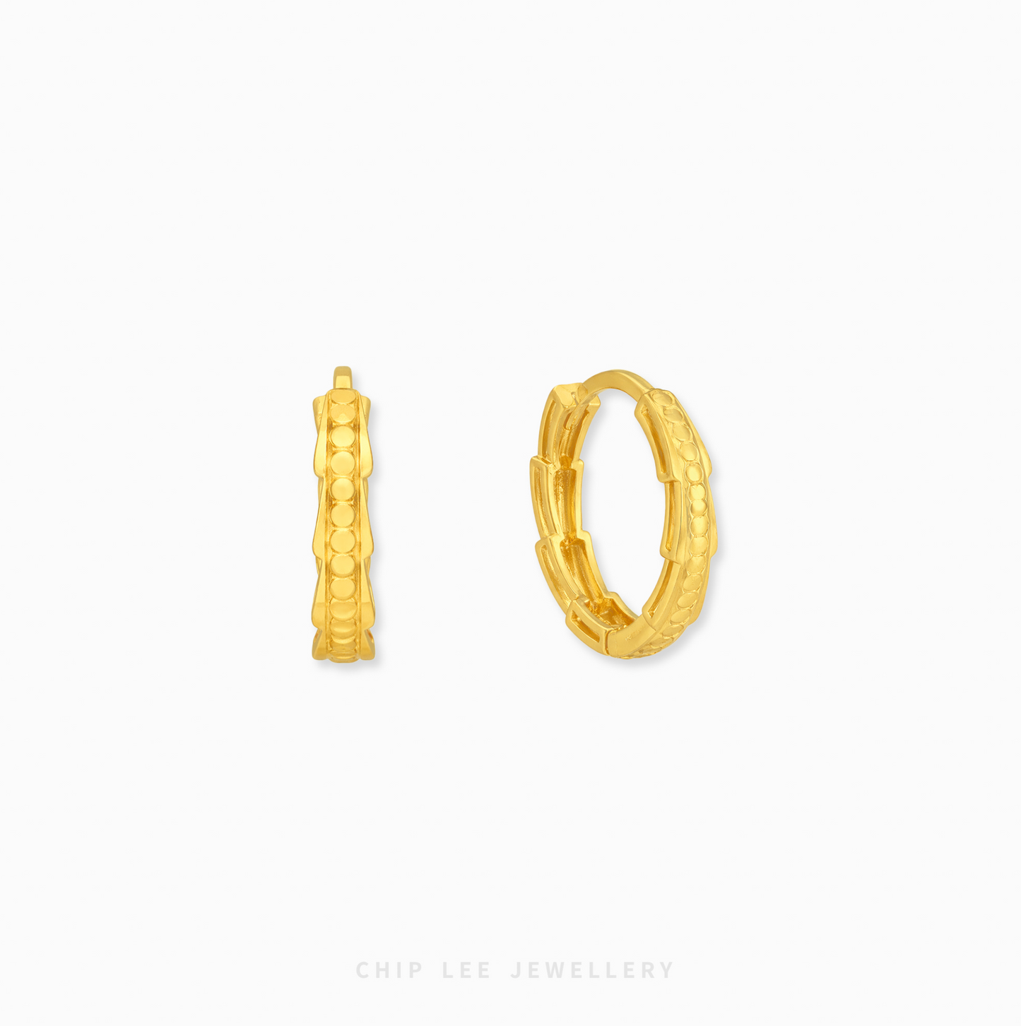 Gold bamboo hoop earrings with studded design modern jewelry