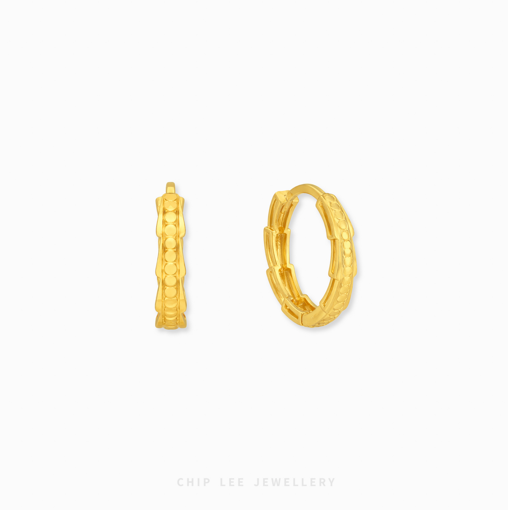 Gold bamboo hoop earrings with studded design modern jewelry