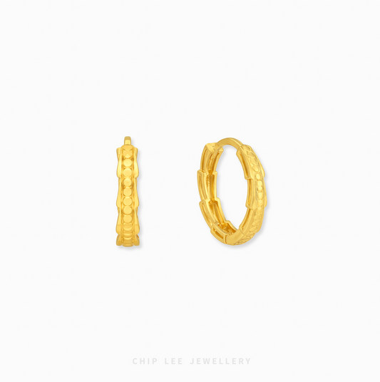 Gold bamboo hoop earrings with studded design modern jewelry