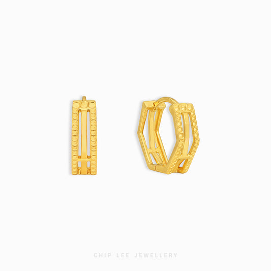 916 gold hexagon hoop earrings geometric studded design