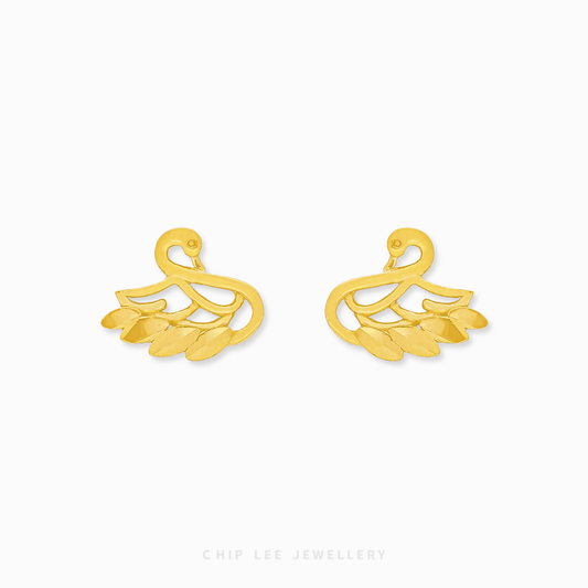 Swan Stud Earrings in 999 pure gold