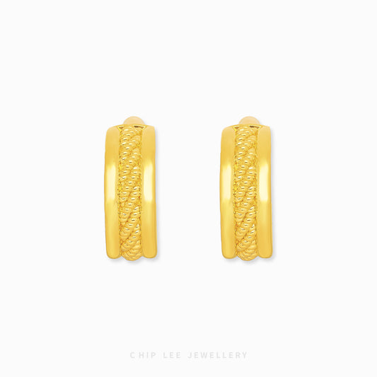 999 Pure Gold Mixed Beaded Chunky Hoop Earrings