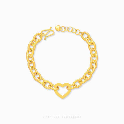 999 Pure Gold Hollow Heart Bracelet
