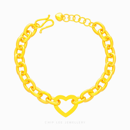 999 Pure Gold Hollow Heart Bracelet