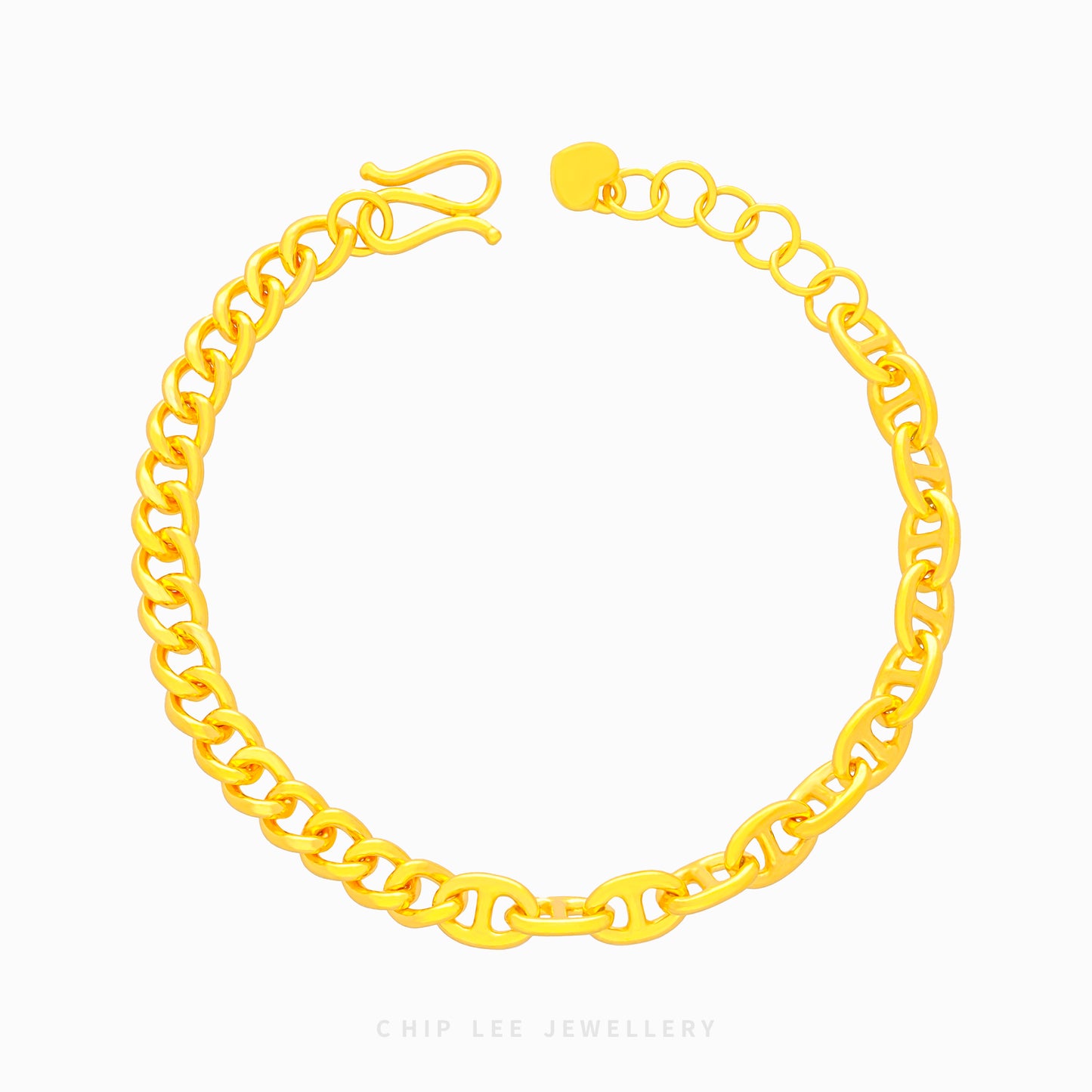 999 Pure Gold Mixed Link Chain Bracelet