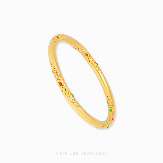 999 Pure Gold Nezha Red & Green Qiankun Gu Fa Jin Bangle symbolising courage, balance, and personal empowerment.