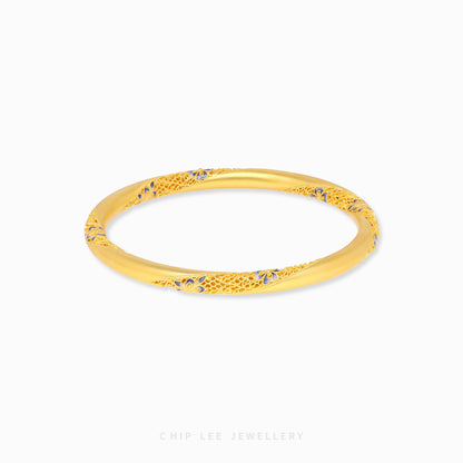 999 Pure Gold Blue Serenity Flora (青花) Circle Bangle | Gu Fa Jin (古法金) Collection