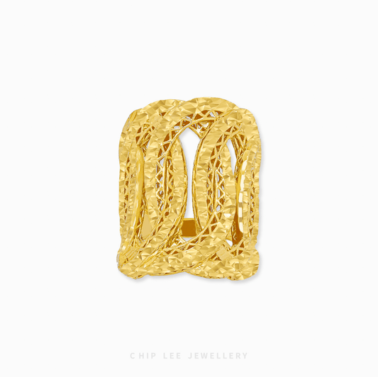 Textured Coco Ring in 916 gold, unique textured design adds understated glamour, versatile for layering or wearing solo as a statement piece.
