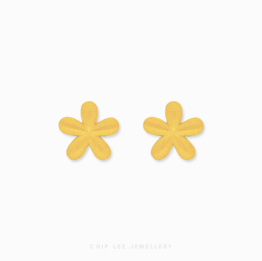 Textured Floral Stud Earrings in 999 pure gold