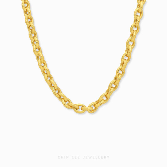 Textured Link Chain Necklace featuring detailed interconnected links with a polished finish, creating a sophisticated and modern statement jewellery piece.