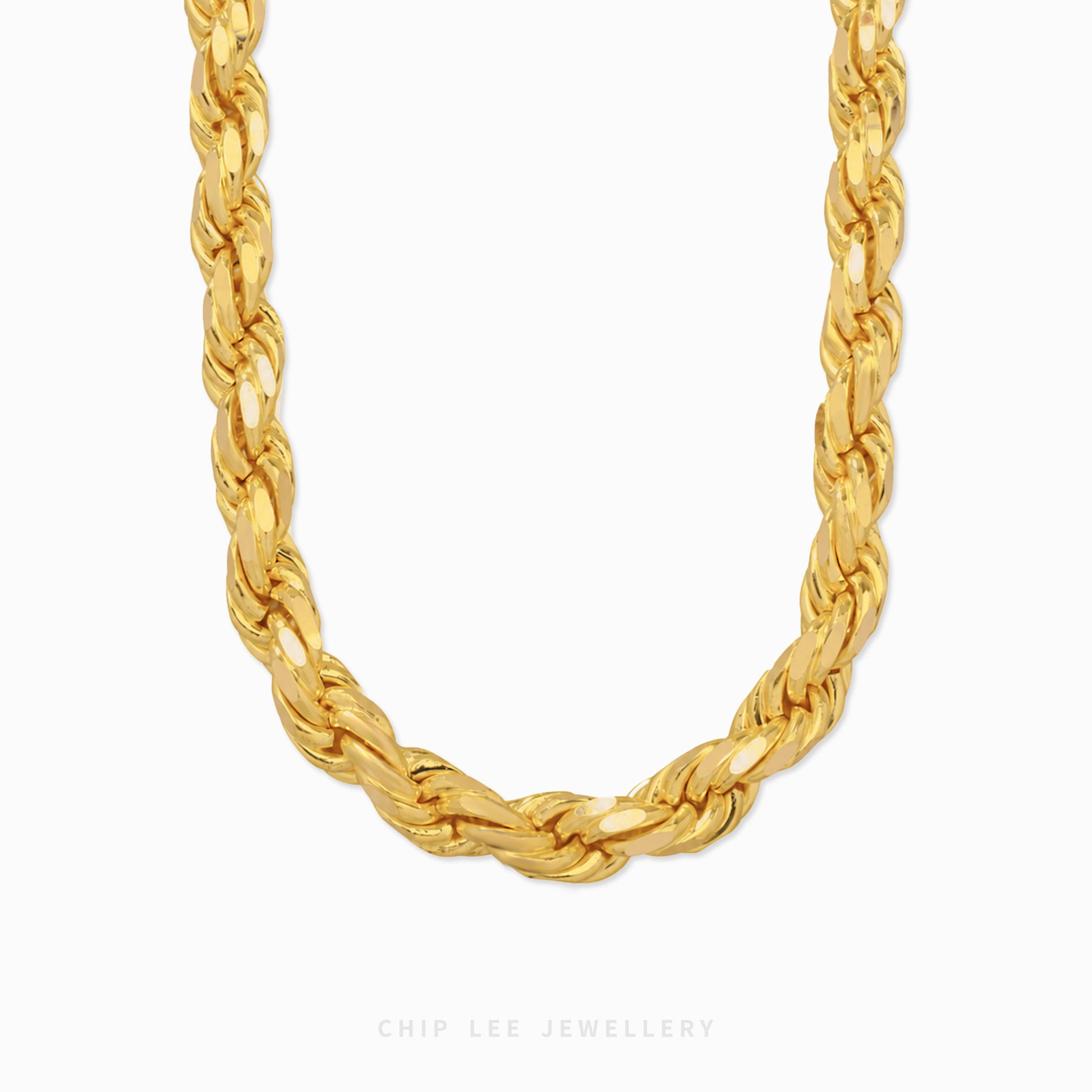 916 gold thick twisted rope chain necklace in 22K gold with bold interwoven design