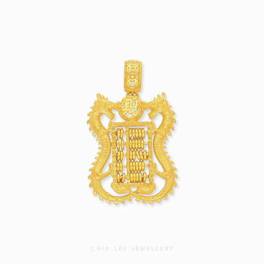 Gold Dragon Abacus Pendant from Chip Lee Jewellery symbolising strength, prosperity and heritage—dragon meets abacus wealth symbol in one refined piece