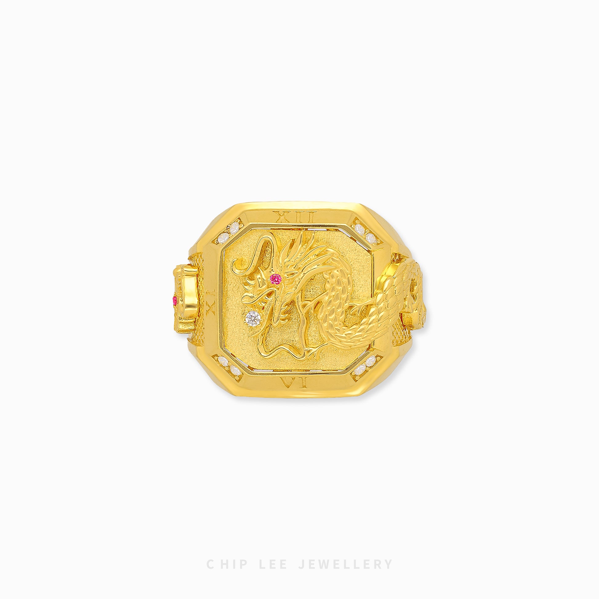 Traditional Dragon Ring with detailed dragon motif band in 916 gold by Chip Lee Jewellery Singapore