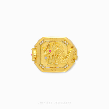 Traditional Dragon Ring with detailed dragon motif band in 916 gold by Chip Lee Jewellery Singapore