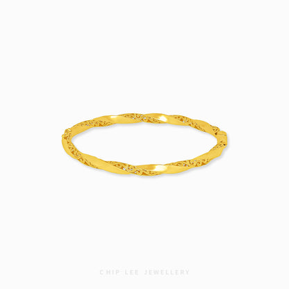 Traditional Twisted Bangle by Chip Lee Jewellery Singapore, 916/22K gold, classic twisted design, timeless craftsmanship, elegant texture, versatile accessory.