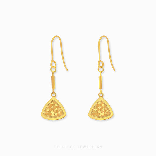Triangular Honeycomb Dangling Earring with geometric design in 916 gold by Chip Lee Jewellery Singapore
