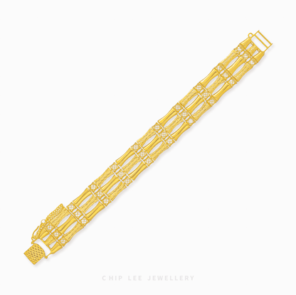 916 Gold Trinity Bamboo Bracelet from Chip Lee Jewellery Singapore. Symbolizing strength and growth.