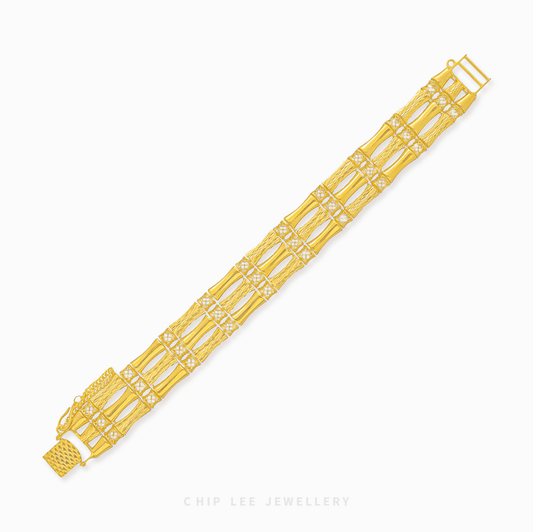 916 Gold Trinity Bamboo Bracelet from Chip Lee Jewellery Singapore. Symbolizing strength and growth.