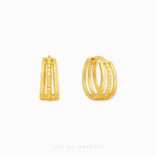 916 gold double hoop earrings with studded design
