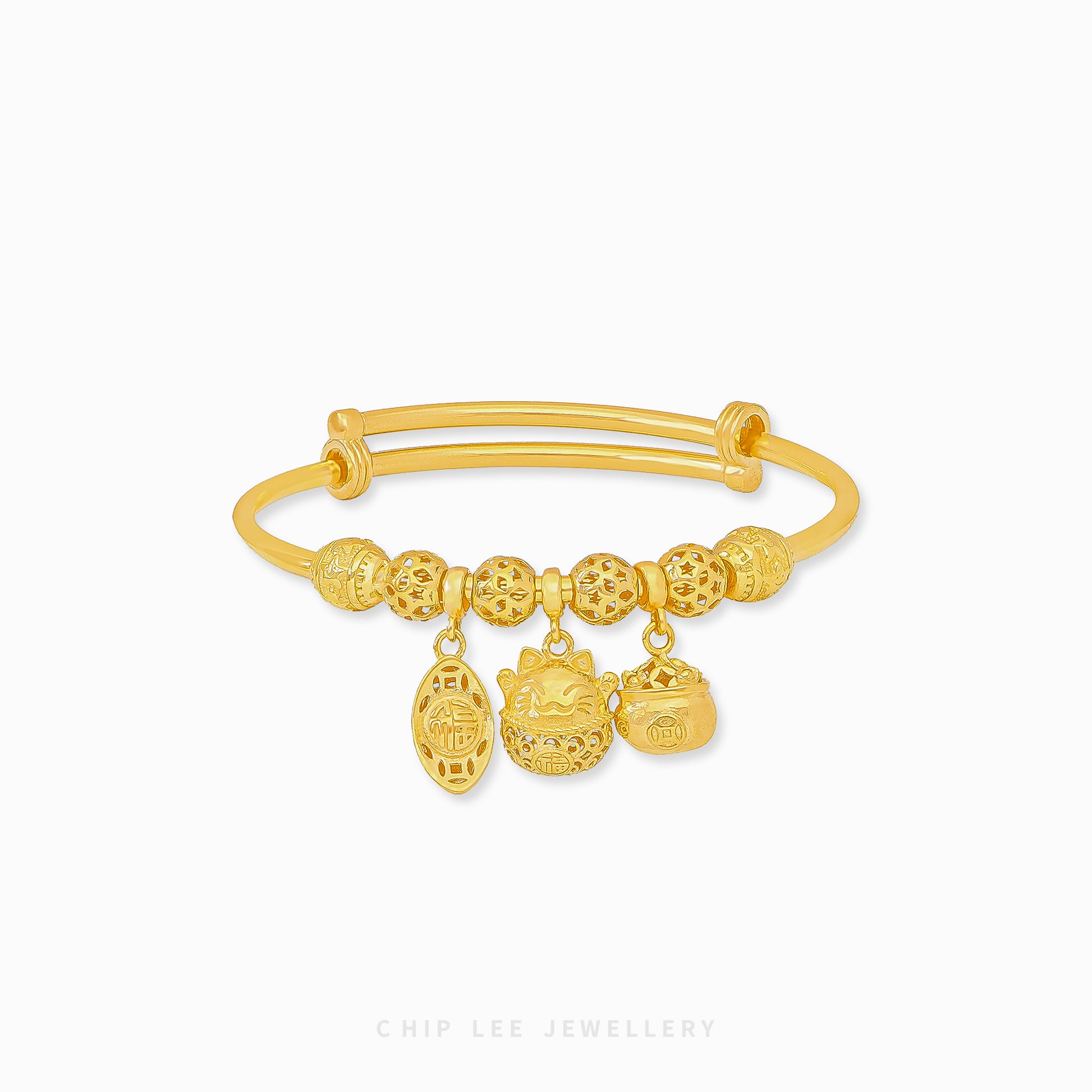Triple Prosperity Baby Bangle in 916 gold by Chip Lee Jewellery, an elegant keepsake symbolizing luck, heritage and graceful charm for your child.