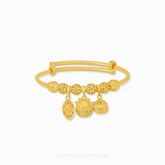 Triple Prosperity Baby Bangle in 916 gold by Chip Lee Jewellery, an elegant keepsake symbolizing luck, heritage and graceful charm for your child.