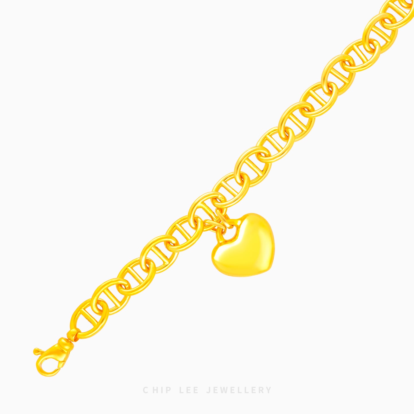 Heart Charm Mariner Chain Bracelet