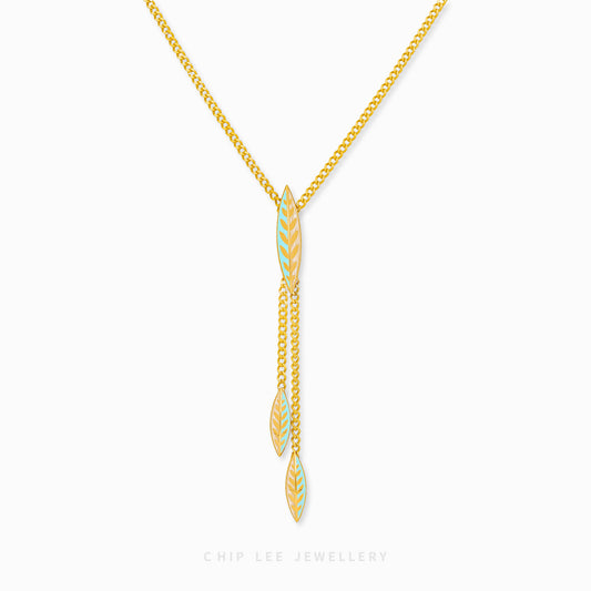 916 gold Turquoise Enamel Leaf bracelet with charm, hallmarked in SG. Lightweight and vibrant for effortless elegance.