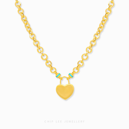 916 gold Turquoise Tranquility Love Necklace. Hallmarked in Singapore for certified purity and authenticity.