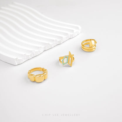 Solid 916 gold Turquoise White Enameled Shards Ring with geometric design, hallmarked by Singapore Assay Office for certified purity and authenticity.
