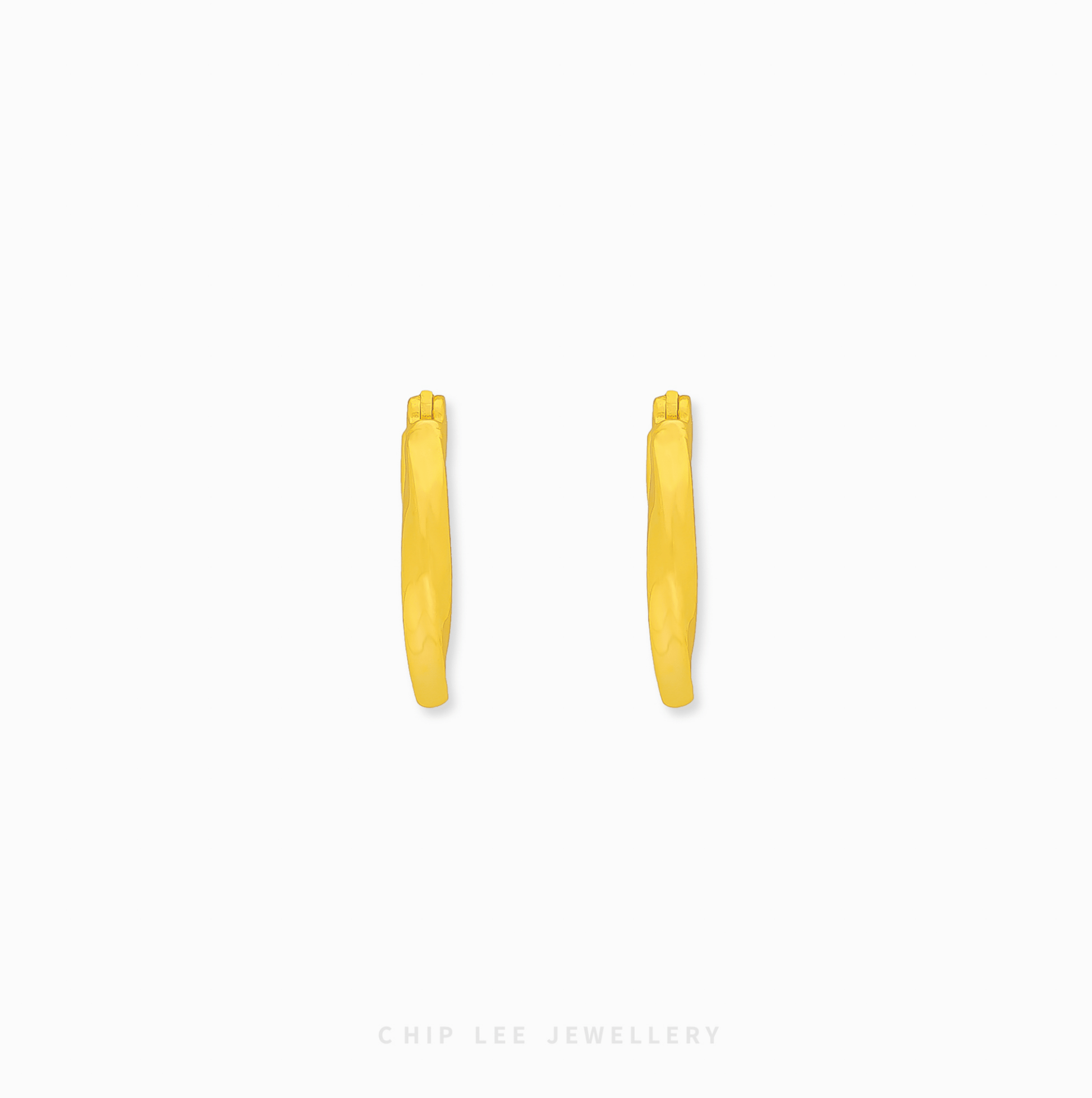 Chip Lee Jewellery Singapore Twisted Hoop Earrings 916 Gold for women. Textured gold hoops online. Modern, elegant, daily wear accessory.