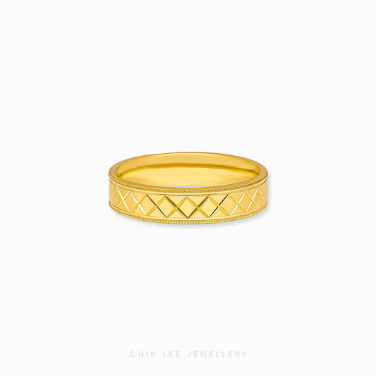 X Hatch Carved Ring in 916 gold with cross-hatch carved texture band by Chip Lee Jewellery Singapore