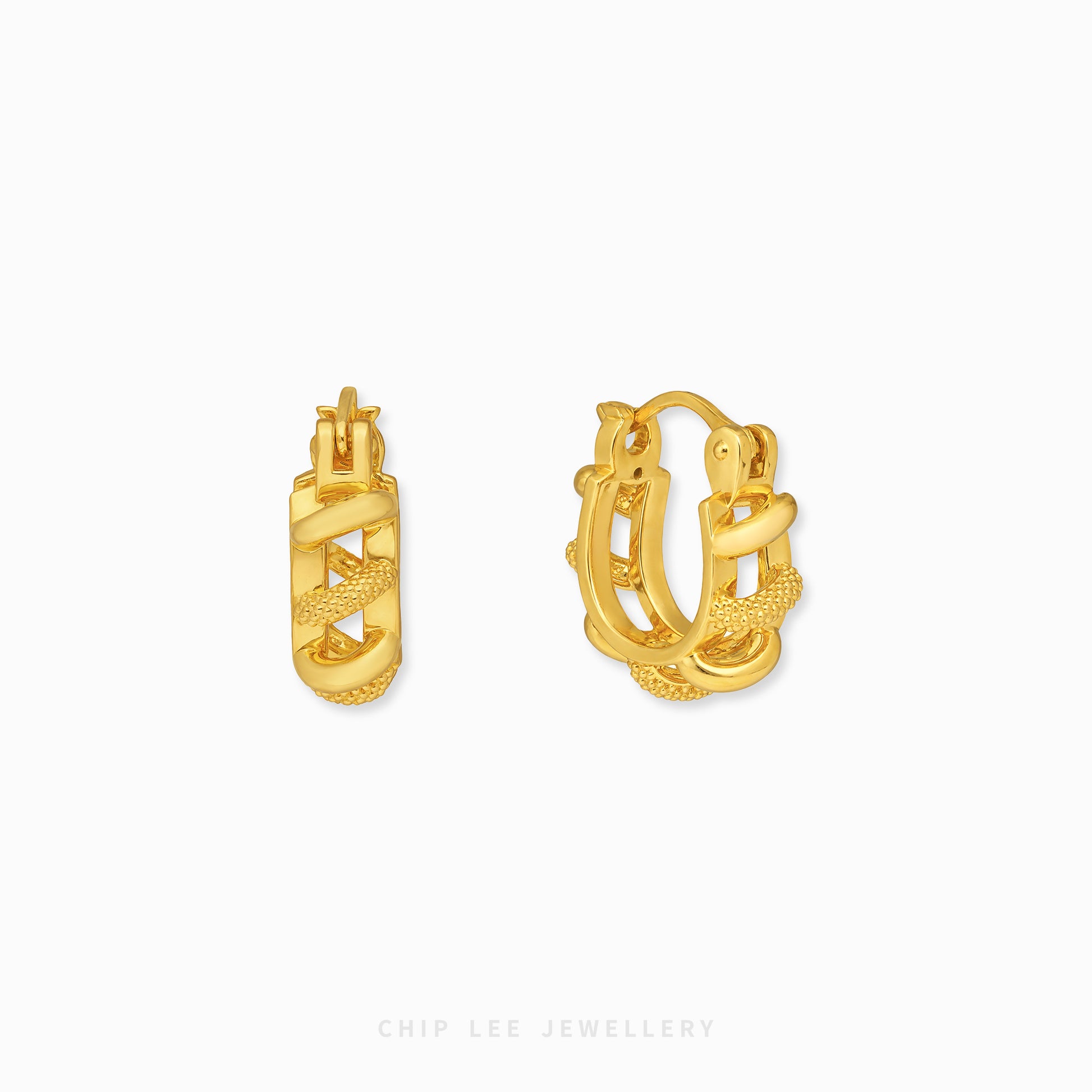 916 gold chain hoop earrings with interlocking links