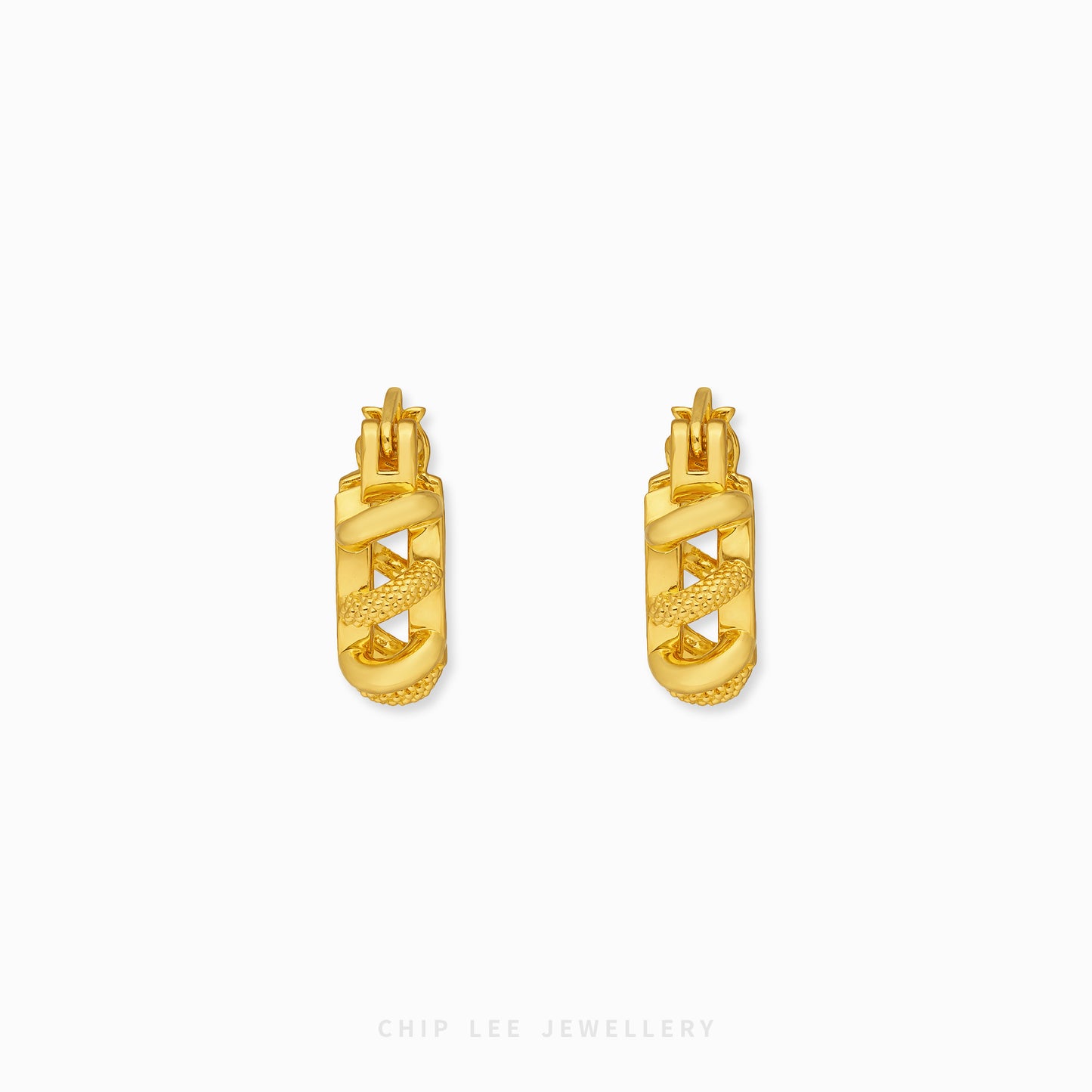916 gold chain hoop earrings with interlocking links