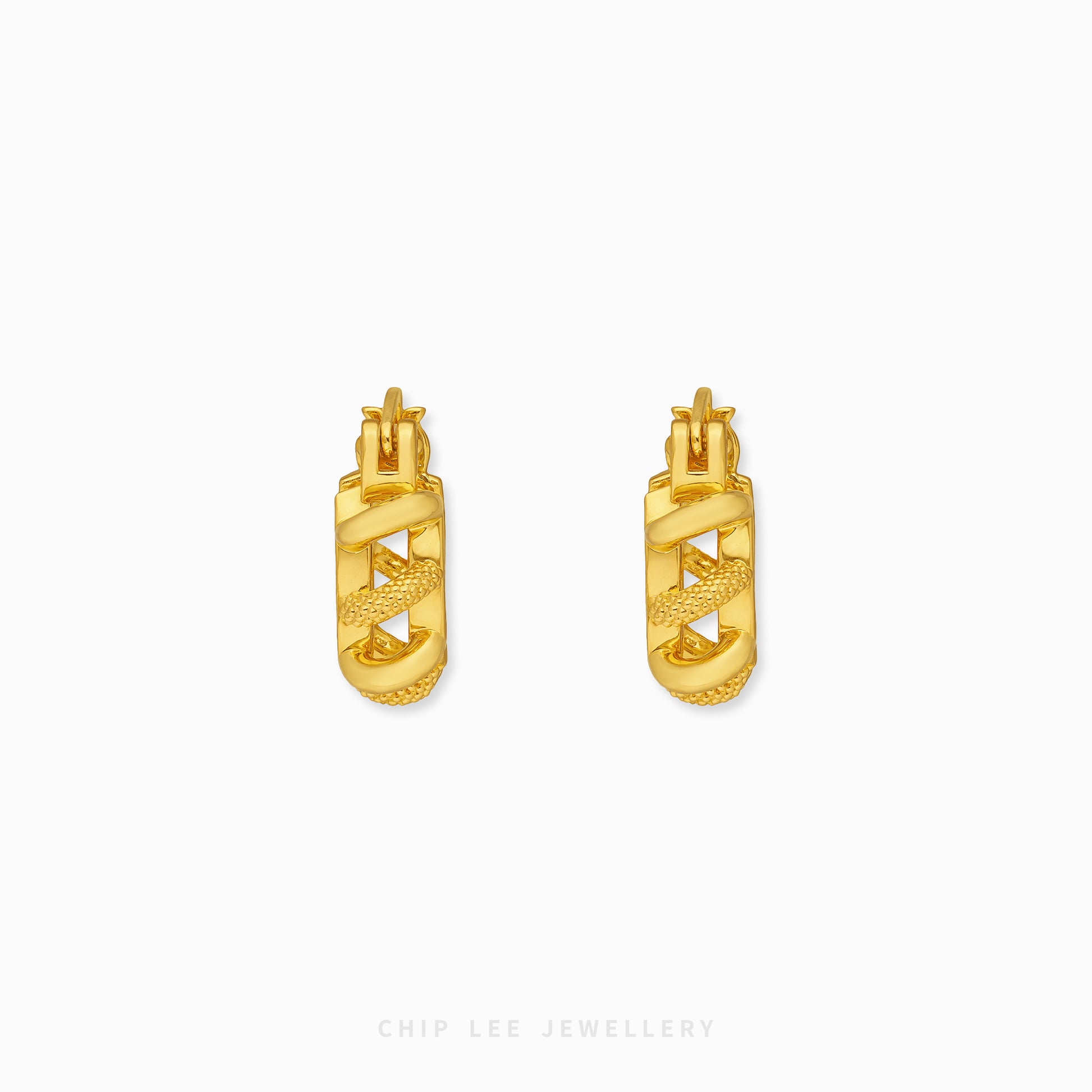 916 gold chain hoop earrings with interlocking links